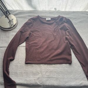 Cotton On Brown Cutout Long Sleeve Crop Top